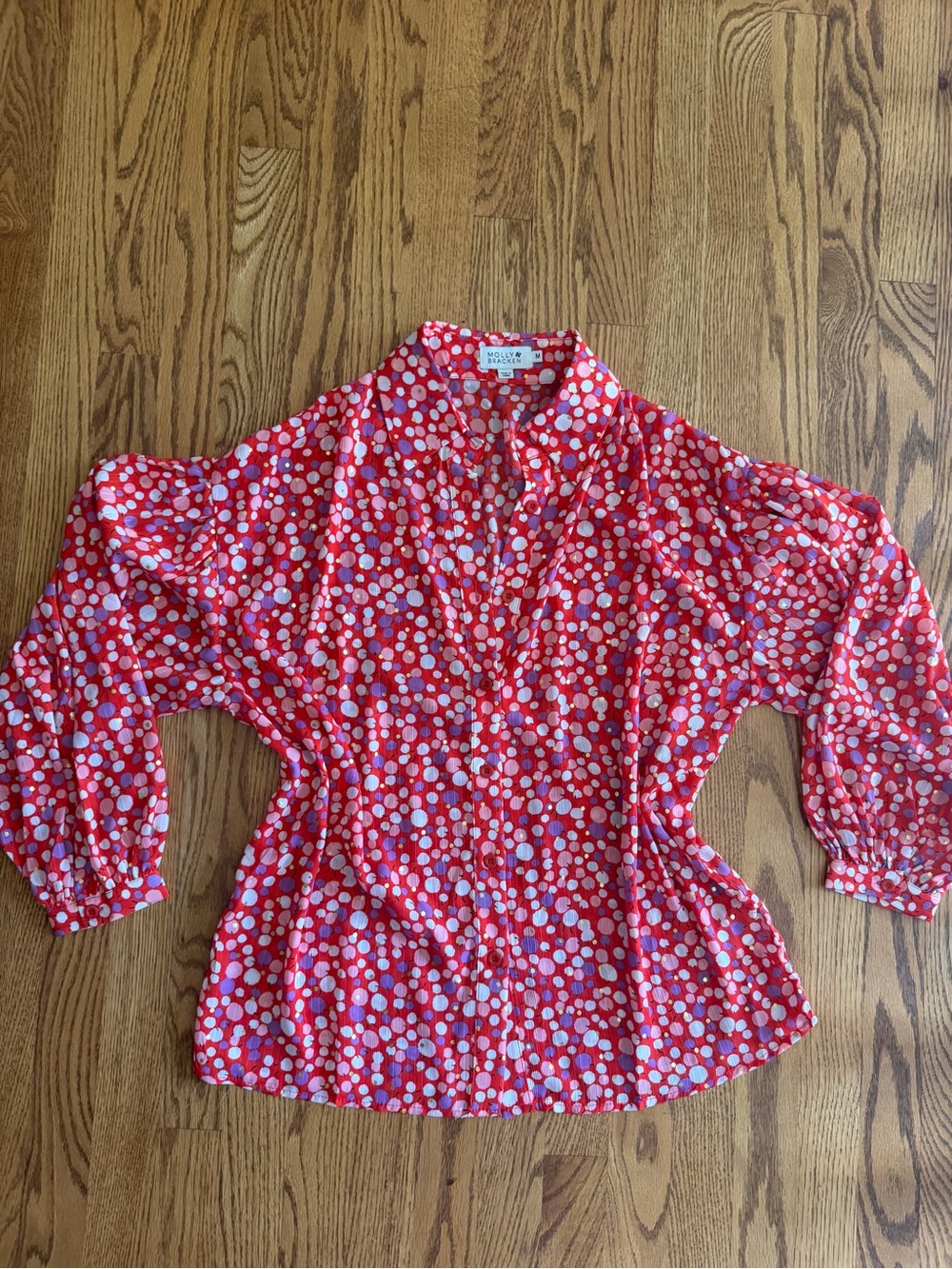 Molly Bracken Red Polka Dot Button-Up Blouse